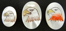 Vintage, Oval Mother of Pearl Scrimshaw, Red Eagle, Brown Eagle