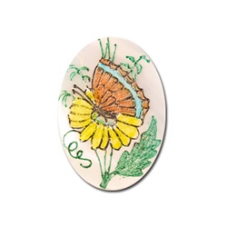 Vintage, Oval Mother of Pearl Scrimshaw, Butterfly & Flower