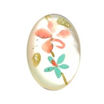 Vintage Oval Mother of Pearl Scrimshaw Peach and Aqua Flowers