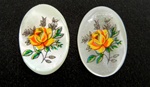 Vintage Oval Mother of Pearl Scrimshaw Yellow Rose