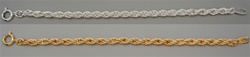 Rope Chain Bracelet, 7.25", Silver or Gold Plated