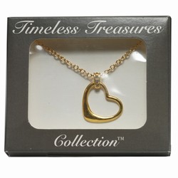 Wholesale A Free Form, cut out heart necklace captured by a bail with crystals on an 18 inch gold tone cable chain, boxed.(Min. order 3 sets)