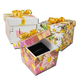 Square Paper Hat Box with Ribbon