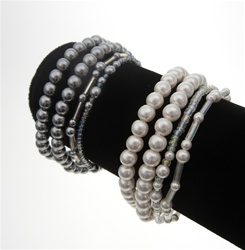 4 Strand Pearl Stretch Bracelets in Gray or White