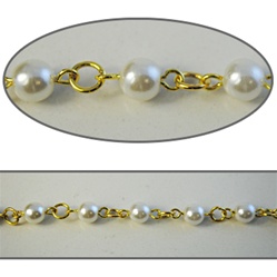 Wholesale Chanel Footage Pearl Chain  6mm pearls in gold plated setting, sold in 10 Feet minimum lengths.