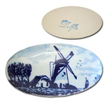 Genuine Vintage Blue Delft Charming windmill scene oval stone, 32x17mm.