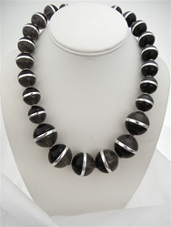 Coldwater Creek Large Bead Necklace, 20 inch with extender, Black Grey Silver