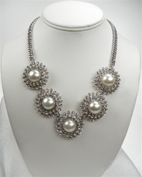 Coldwater Creek Rhinestone and White Pearl Necklace, 18 inch with extender