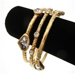 Chico's Bangle Bracelet Trio with Clear Crystal Stone Accents in Matted Gold