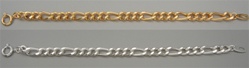 Figaro Chain Bracelet, 3:1, 7.25", Silver or Gold Plated