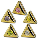 Wholesale gold plated CZ triangle sliders 10mm. Comes in five dazzling colors! Crystal, Pink, Peridot, Amethyst and Canary Yellow.