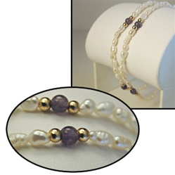 Wholesale Genuine Biwa Bracelet Beautiful 2 strand bracelet with pearls and 4mm Amethyst beads.8".