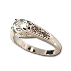 Lady's High Quality Cubic Zirconia Rings</B><br>Silver Plated Ring with Crystal Stone and Side Accents