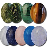 Wholesale Oval Semi Precious Stone Cabochon - 16x12mm, available in Jade, (Carved Jade +$1.00) (Malachite +$1.00) Tiger Eye, Turquoise, Rose Quartz, Blue Lace Agate, Blue Sodalite & (Amethyst +$1.00).