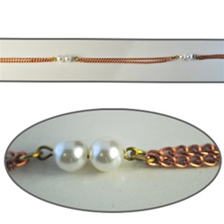 Wholesale Pearl Chain Two 8mm pearls linked with double strand chain, sold in 20 Feet minimum lengths.