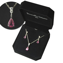 Pink Crystal Rhinestone Necklace Earring Set