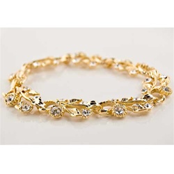 Gold Plated Flower Bracelet with Crystals