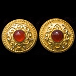 Fancy Gold Plated Clip Earrings with Red Center Stone