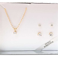 Gold Plated Neck with Genuine CZ  and 2 sets Matching Earrings