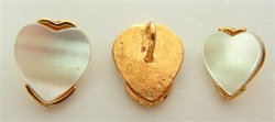 Mother of Pearl Heart Pendants / Earrings in Gold Settings with Back Loop