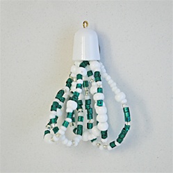 Wholesale Seed Bead Tassel - White & emerald seed beads on 5 strands, 2" (12 pcs minimum )
