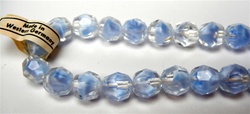 Genuine West German Blue Givre Faceted Glass Beads, size 10mm, 31 pcs, strung, original tag, vintage