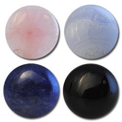 Wholesale Round Semi Precious Stone Cabochon - 11.5mm, available in Rose Quartz, Blue Lace Agate, Blue Sodalite & Black Onyx.