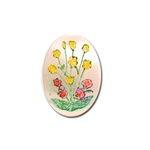 Vintage, Oval Mother of Pearl Scrimshaw, Yellow & Red Flowers