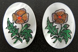 Vintage Oval Mother of Pearl Scrimshaw Brown Aster