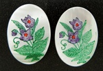 Vintage Oval Mother of Pearl Scrimshaw Purple 2 Flowers
