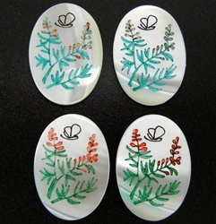 Vintage Oval Mother of Pearl Scrimshaw Fern and Butterfly