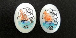 Vintage Oval Mother of Pearl Scrimshaw Sea Port