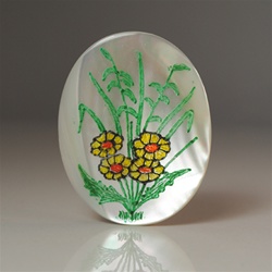Vintage, Oval Mother of Pearl Scrimshaw, Sunflower