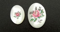 Vintage Oval Mother of Pearl Scrimshaw Pink Rose