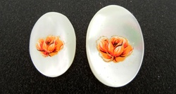 Vintage Oval Mother of Pearl Scrimshaw Orange Flower