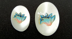 Vintage Oval Mother of Pearl Scrimshaw Blue Unfurl