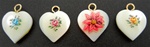 Mother of Pearl Heart Pendants / Earrings with Gold Eye Pin, 4 styles, Blue Rose, Pink Rose, Red Flower or Yellow Rose