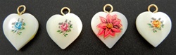 Mother of Pearl Heart Pendants / Earrings with Gold Eye Pin, 4 styles, Blue Rose, Pink Rose, Red Flower or Yellow Rose