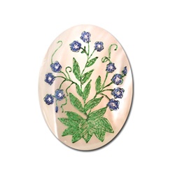 Vintage, Oval Mother of Pearl Scrimshaw, Forget-me-not