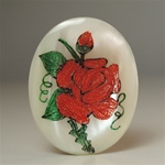 Vintage, Oval Mother of Pearl Scrimshaw, Red Rose
