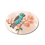 Vintage, Oval Mother of Pearl Scrimshaw, Bluebird