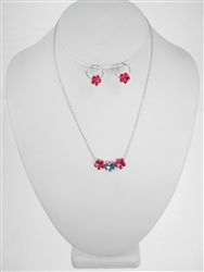 Set of 2-sided Flower Earrings and Silver Plated Necklace To Match, One Dozen.