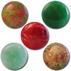 Wholesale Round Semi Precious Stone Cabochon - 20mm, available in Epidot, (Jade $2.00 extra) Red Quartz, Aventurine & Unikite.