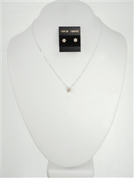 Set of Light Brown Cubic Zirconia Earrings and Silver Plated Chain Necklace To Match, One Dozen.