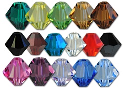 Swarovski Art. 5301 Bicone Crystal Bead - 4mm- Available in 16 colors, emerald, jonquil, peridot, lt. colorado topaz, smoked topaz, jet, siam, capri blue, crystal, hyacinth, jet hematite, rose, amethyst, violet, sapphire & lt. sapphire.