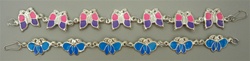 Butterfly Bracelets, assorted Pink and Blue, Silver Plated