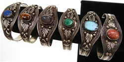 Antiqued Cuff Bracelets with Assorted Genuine Stones