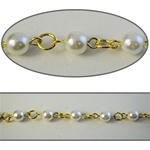 Wholesale Chanel Footage Pearl Chain  6mm pearls in gold plated setting, sold in 10 Feet minimum lengths.