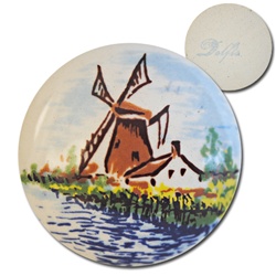 Genuine Vintage Blue Delft  Charming windmill scene stone, 28mm.