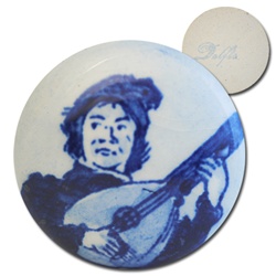 Genuine Vintage Blue Delft  Charming lute player stone, 25mm.